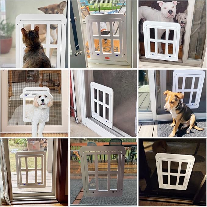 NAMSAN Dog Screen Door, Flap Opening 11.2 x 14.4 inches, Dog Door for Screen Door, Large Pet Door for Sliding Door Magnetic Self-Closing, Screen Door with Doggie Door Built in, Lockable, White