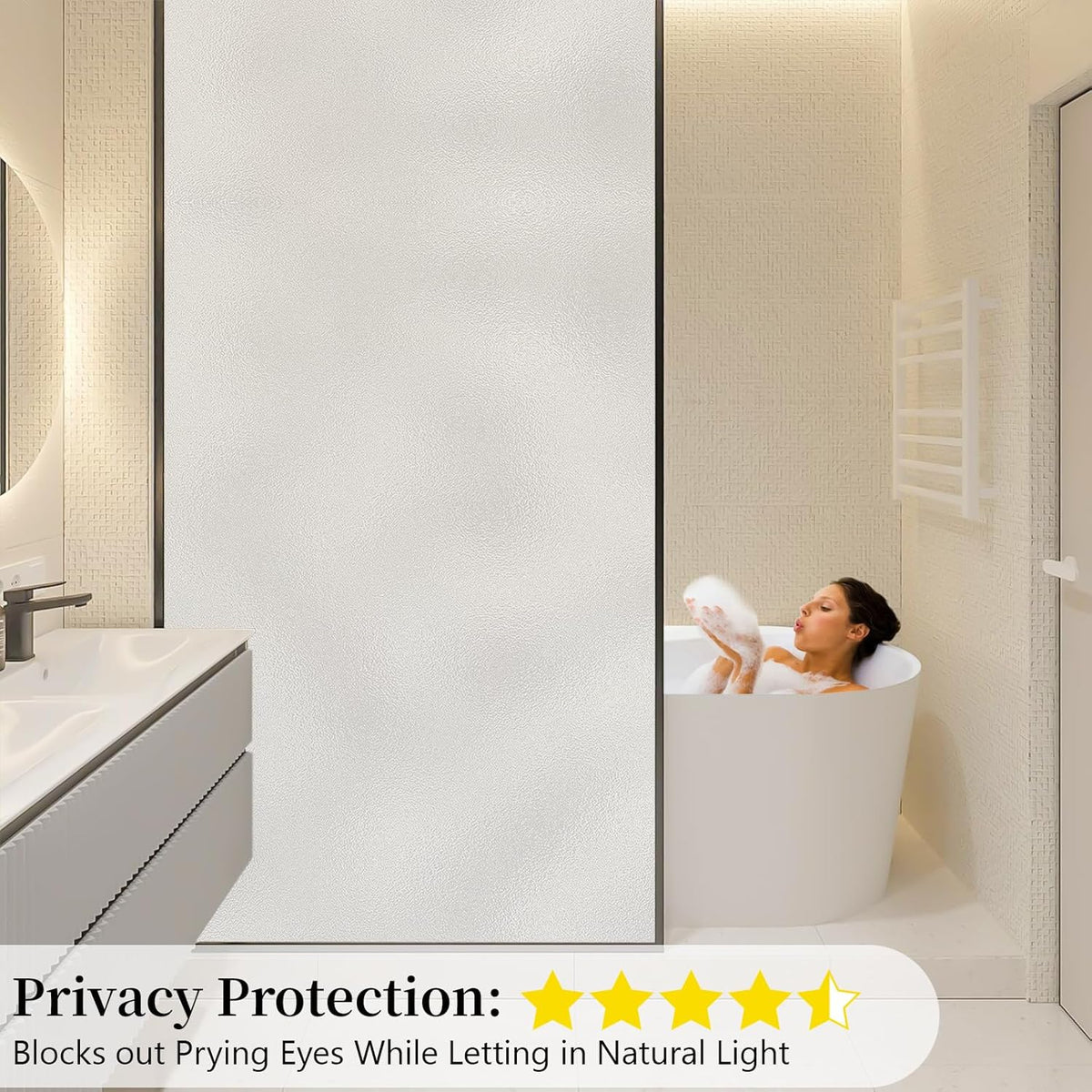 Niviy Frosted Glass Window Privacy Film with Free Installation Tools 23.6 x 236 Inch Static Cling Bathroom Window Frosting Film Day and Night Privacy Windows Cling Home Glass Door Cover