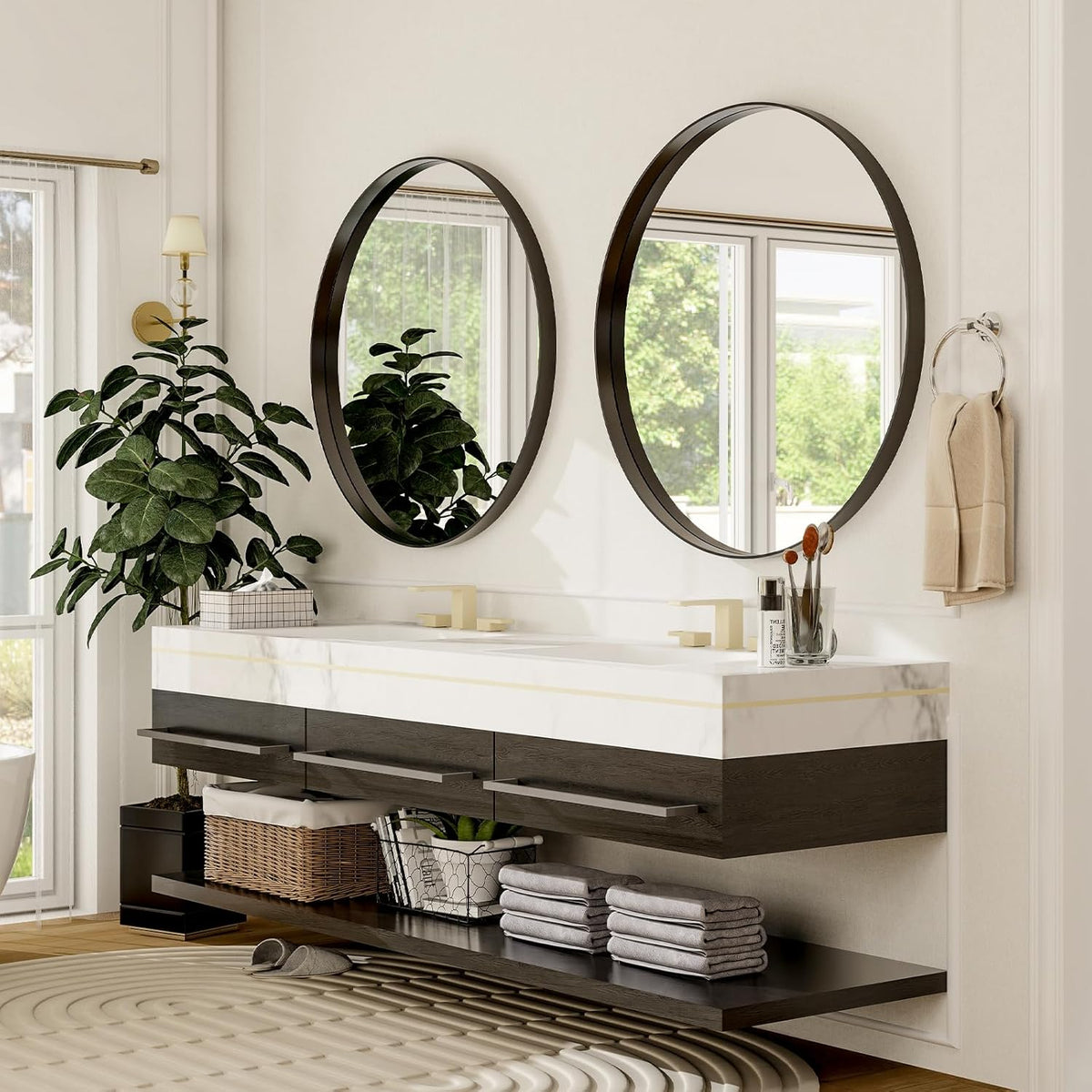 30 Inch Round Bathroom Mirror - Wall Mounted Circle Mirror with Metal Frame, Modern Mirror Suitable for Bathroom, Vanity, Entryway, Living Room, Wall Decor,Black
