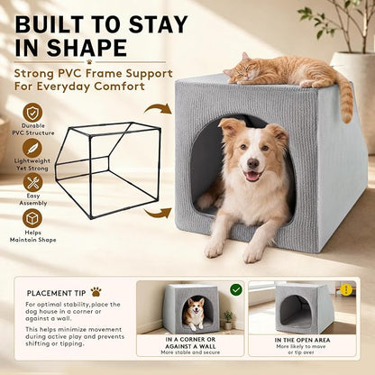 XL Indoor Dog House for Medium Large Dogs, Enclosed Dog Cave Bed | Washable Removable Cover, Spacious Pet House with Soft Cushion, Indoor Dog Bed for Large Breed, 36" L x 26" W x 26" H