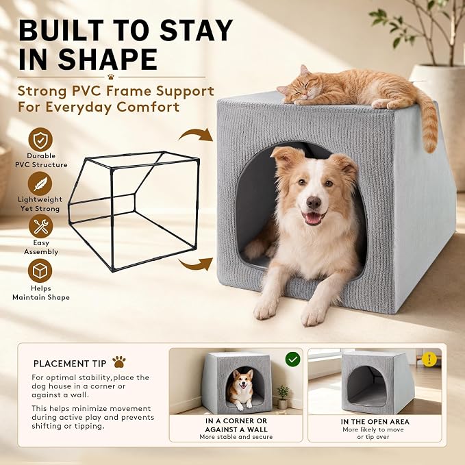 XXL Indoor Dog House for Large Dogs, Enclosed Dog Cave Bed | Washable Removable Cover, Spacious Pet House with Soft Cushion, Large Indoor Dog Bed for Big Dogs, 42" L x 28" W x 28" H