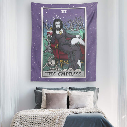 The Empress Tarot Card Tapestry - Female Vampire - Gothic Halloween Home Decor Wall Hanging (80" x 68")