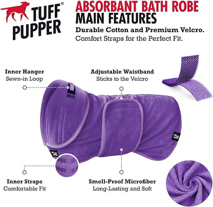 Tuff Pupper Fast Drying Dog Bath Robe | 800 GSM Plush Dog Towel Bathrobe/Dressing Gown | Super Absorbent Pet/Puppy Bathrobe | Adjustable Hood & Belly Strap | Super Soft | Fast Drying (M, Purple)