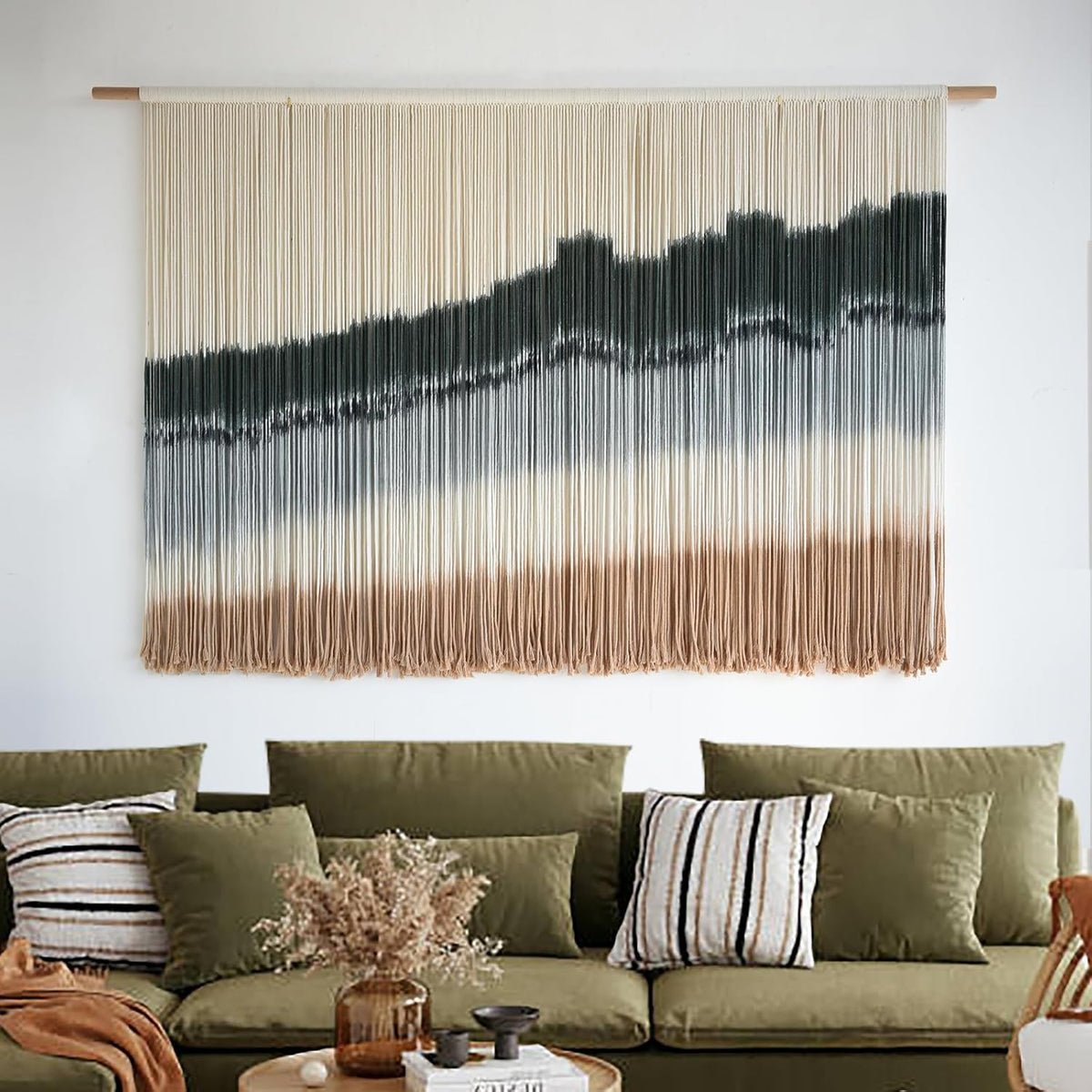 IOWER Large Macrame Wall Hanging Dip Dye Craftsmanship Fiber Yarn Wall Art Boho Wall Decor Home Decor 57''W x 35''L