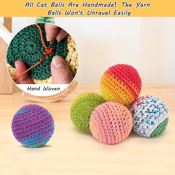 Retro Shaw Cat Toys Balls, Woolen Yarn Cat Ball Toy with Bell Inside, Kitten Toys for Indoor Cats Kitty, Interactive Cat Nip Chew Toys for All Pet Breed 6 Pack