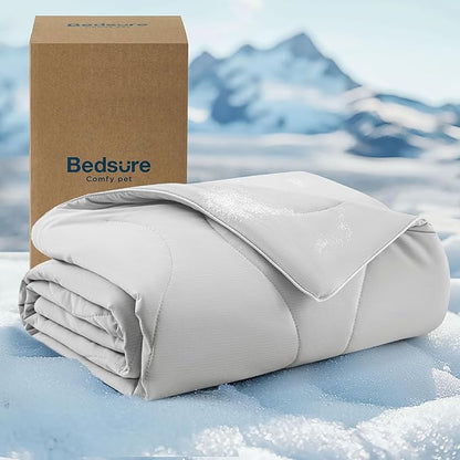 Bedsure Premium Cooling Blanket for Medium Dog - Q-MAX>0.5, Breathable Summer Washable Cold Pet Throw Blanket, Soft Durable Self Cooling Cat Mat for Hot Weather, Pearl Grey, 30x40