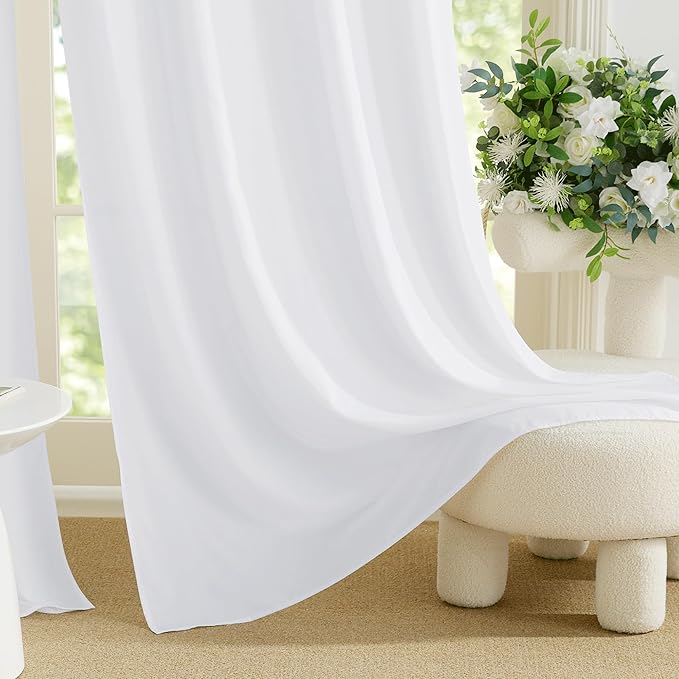 NICETOWN Non-See-Through Pure White Privacy Sheer Curtains 90 inches Long 2 Panels, 52" Wide Grommet Window Curtains Drapes for Living Room Bedroom- Home Decoration Light Filtering Elegant Drapes