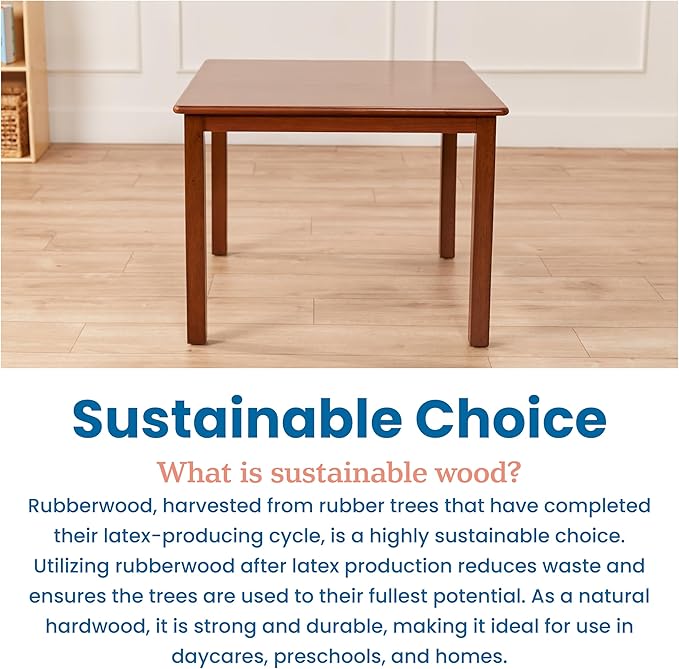 ECR4Kids 30in Square Hardwood Table with 22in Legs, Kids Furniture, Dark Walnut