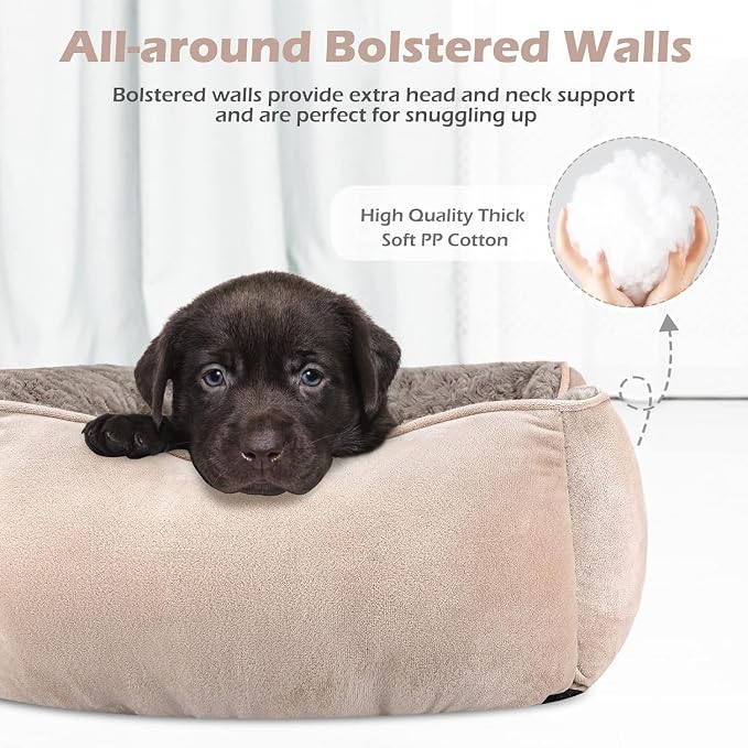 Large Rectangle Orthopedic Dog Bed for Medium Small Dogs, Washable Soft Calming Puppy Sleeping Cuddler With Anti-Slip Bottom L(30"x24"x9")