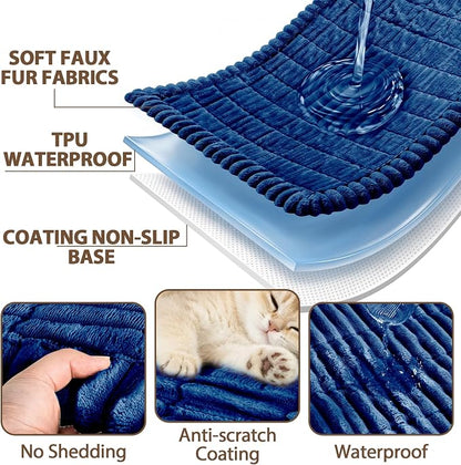 FUANGUI Waterproof Couch Cover Sofa Cover for Dogs and Pets Sofa Protector | Non-Slip Washable Fuzzy Soft Cat Bed Sofa Slipcover for 2-3 Cushion Couch Sofa Pet Friendly, Navy Blue, 27.6" x 82.7", 1 pcs