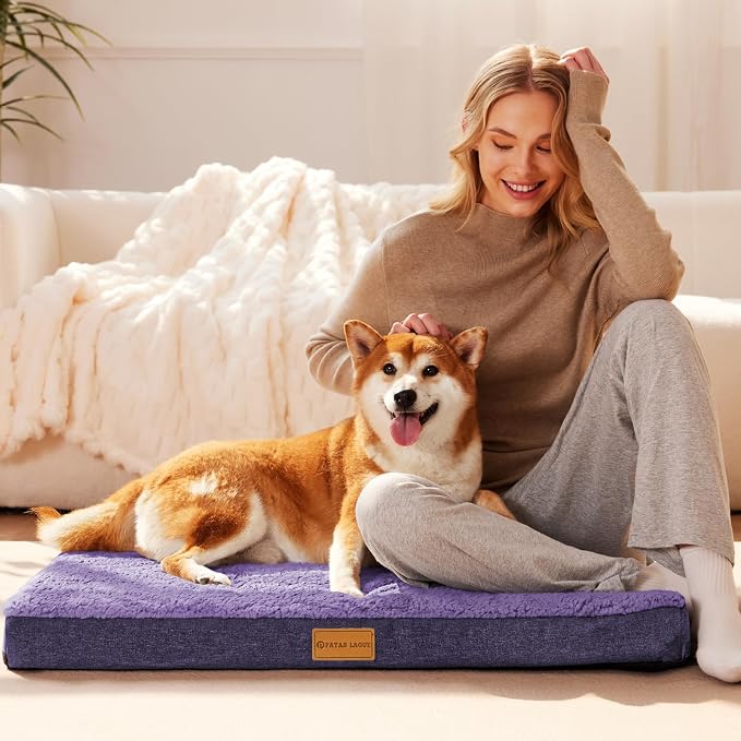 Patas Lague Orthopedic Large Dog Bed Washable Pet Sofa Mat 36''X24''Purple | Egg-Crate Foam Dog Couch For Large Sized Dogs, Waterproof Removable Cover, Soft Pet Crate Bed With Nonskid Bottom
