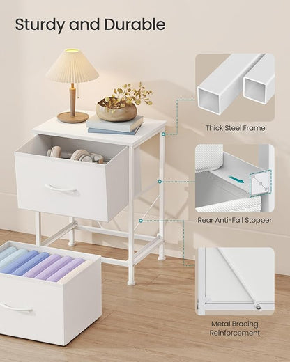 SONGMICS Dresser for Bedroom, Chest of Drawers, Nightstand, Steel, MDF, 2 Non-Woven Fabric Drawers, Storage Organizer Unit, Closet, Entryway, Cloud White and Snow White ULGS312W01S