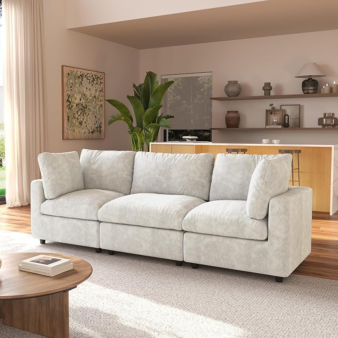 JACH 3-Seater Sectional Couches for Living Room, Deep Seat Modular Sofas, Cloud Sectional Couch, Sofa Covers Washable, Minimalist Modern Sofa for Living Room, Apartment, Beige