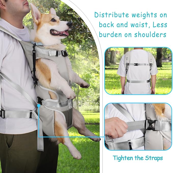 PetBonus Pet Front Dog Carrier Backpacks, Adjustable Pet Backpack, Legs Out Easy-fit Puppy Chest Carrier for Medium Small Dogs, Hands Free for Hiking, Cycling (Grey, XL) | Hands Free, Adjustable, Safety Strap, Walking Hiking Cycling Motorcycle bag, For...