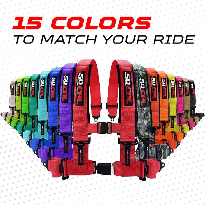 1pc 50 Cal Pink 4 Point Harness 3in Straps, Racing Harness Seat Belt | Ultra Kush padding, Push Button quick release hardware. Universal Fit for UTV, RZR, race car.