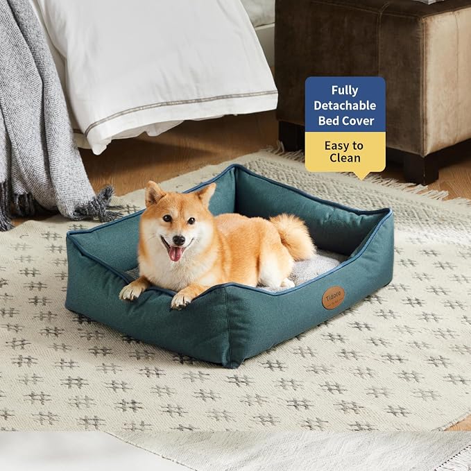 Tidore Orthopedic Dog Beds for Medium Dogs, Durable Egg Crate Foam Sofa Dog Bed wit Washable Removable Cover,Waterproof Lining,Pet Bed for Large Dogs (Olive Green, 26.4" L x 21.7" W x 6.2" Th)
