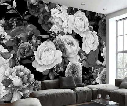 AFZEVEB-Dark Peony Wallpaper Watercolor Rose Wall murals for Bedroom 159"x107" (Not Peel and Stick)