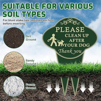 2 Pack Please Clean Up After Your Dog Sign, 10”x14” Double-Sided No Dog Poop Signs Heavy Duty Aluminum for Lawn Easy Install, Pick Up After Your Dog Sign with Integrated Stake for Yard, Outdoor Use