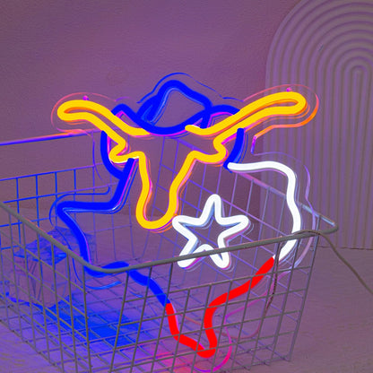 Texas Neon Sign Longhorn Neon Light for Wall Decor cowboy Neon Signs Colorful LED Neon Sign USB Powered LED Neon Light for Bedroom Living Room Mall Restaurant Shop Decor