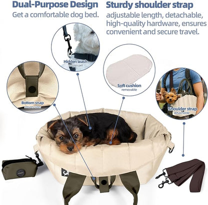 Small Dog Carrier Purse, Portable Pet Carrier Tote Carrier with Pockets, Adjustable Safety Leash, Waterproof Dog Travel Bag, Travel Pets Purse up to 4 Lbs, Cream Beige