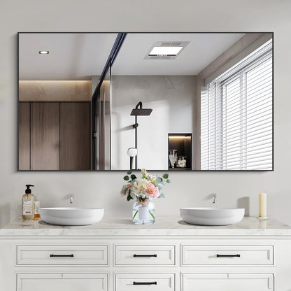 Black Bathroom Mirror for Wall, 30x50 Inch Rectangle Mirrors with Metal Frame, Modern Vanity Wall Mirror Decor for Bathroom Living Room, Entryway Hangs Horizontal or Vertical