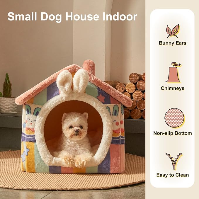 Cute Cat Houses for Indoor Cats, Dog Bed with Cover Cave,Foldable Dog Cave | M Size Cat Cave for 6-11 Lb Dogs and 9-17 Lb Cats,Rainbow, Igloo Dog House with Non-Slip Bottom, R,Soft Cozy Dog Cave Bed