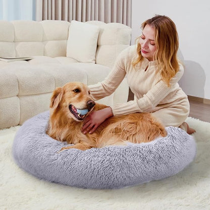 Cat Beds for Indoor Cats, Washable 20" Donut Pet Bed for Small Dogs | Fluffy pet bed with cozy plush comfort and supportive raised sides, perfect for lounging, napping and relaxing indoors.