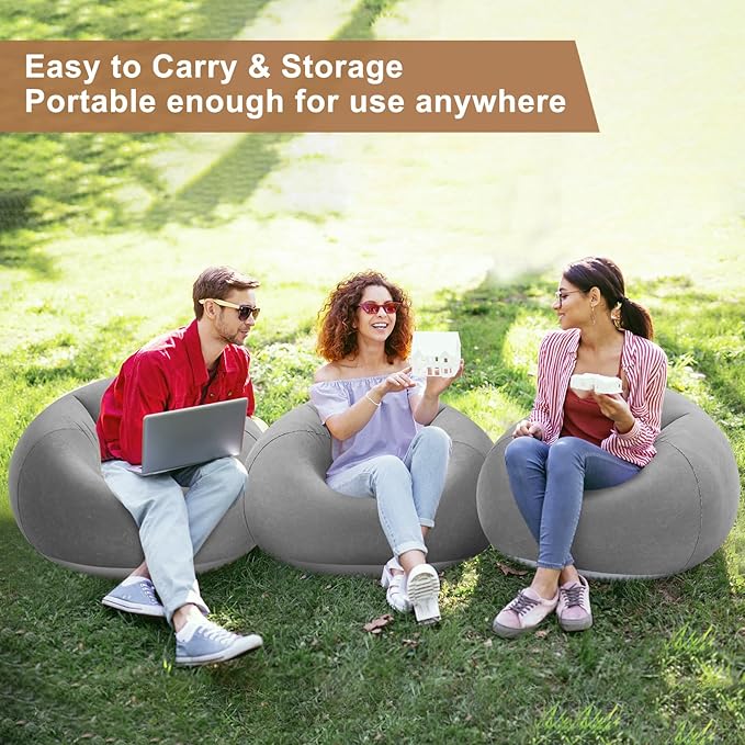 Realspring 6 Pcs Bean Bag Chairs for Adults Inflatable Chairs with Electric Air Pump,Blow up Couch Folding Portable Inflatable Couch Lazy Sofa for Reading Living Room Camping (Gray)