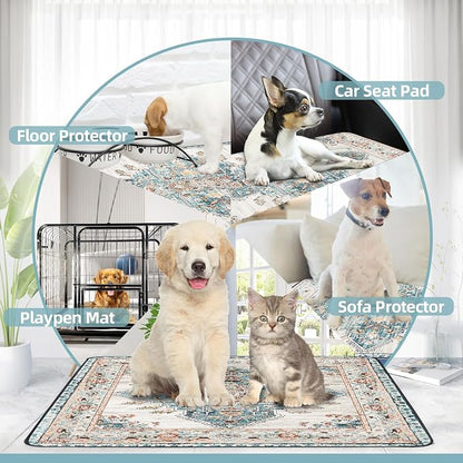 SCLOSE Washable Pee Pad for Dogs Extra Large, 72" x 72" Reusable Puppy Pads Waterproof Dog Rugs, Super Absorbent, Leakproof, Dog Crate Pad, Playpen Mat, Whelping Pads, Blue Medallion