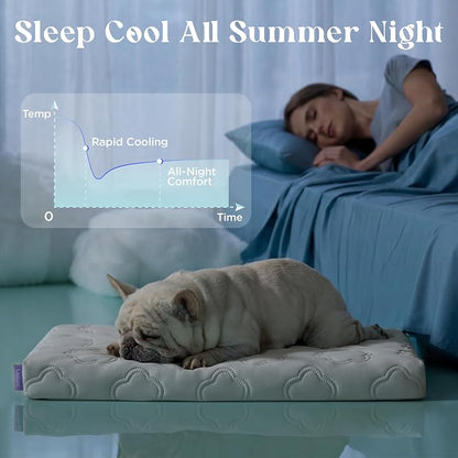 LE SURE ApexCloud™ Small Cooling Dog Bed with Washable Cover, 23x17 Inch | Q-Max>0.5 Cool-Touch Fabric, Orthopedic Egg Crate Foam,Breathable Non-Slip Summer Mat,For Active Senior Long-Haired Pets,Grey