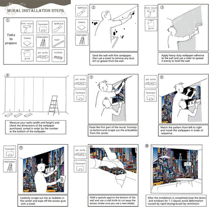 AFZEVEB-Hand-Painted New York City Wallpaper Wall murals for Bathroom 136"x96" (Not Peel and Stick)