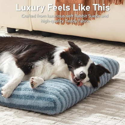 FURTIME Washable XL Dog Bed for Extra Large Dogs, Deluxe Dog Crate Beds | Comfy Fluffy Kennel Pad Anti-Slip Pet Sleeping Mat, Machine Washable Dogs Pillow, 44"x32"x4", Blue