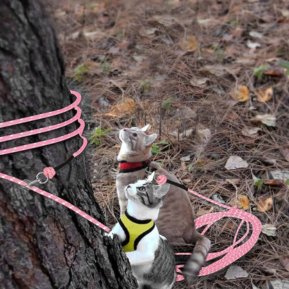 Rypet Reflective Cat Long Leash - 50 FT Escape Proof Walking Leads Yard Long Lead Durable Safe Personalized Extender Leash Traning Play Outdoor for Kitten, Puppy, Rabbit and Small Animals(Pink-L)