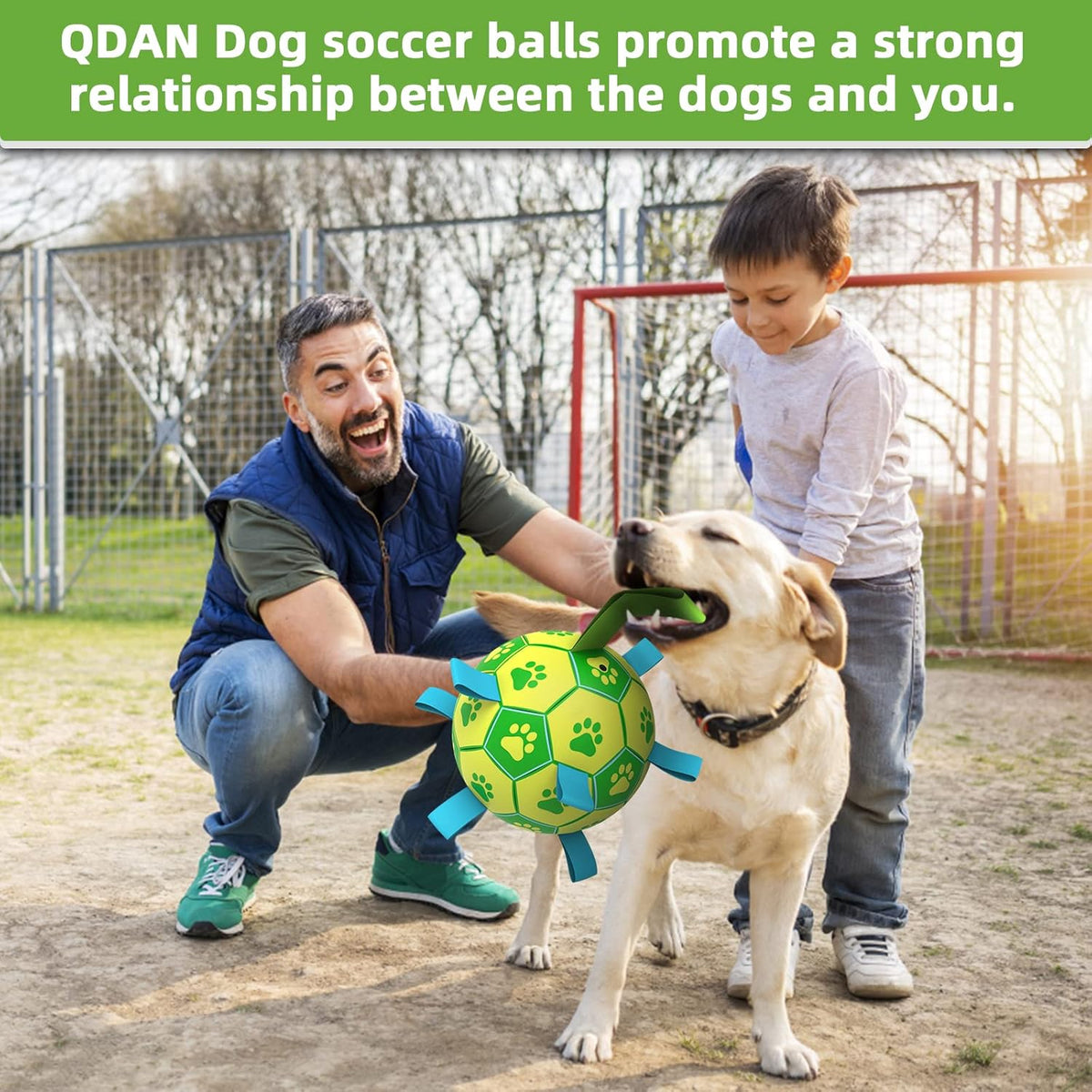 QDAN Dog Toys Soccer Ball, Dog Tug Toy, Water Toy, Durable Balls for Small Medium Dogs-Green Yellow(6 inch)