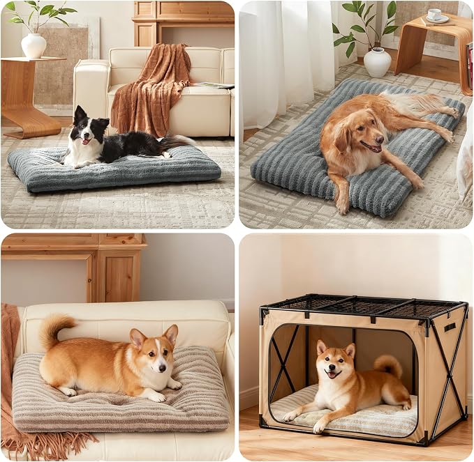 FURTIME Washable Dog Bed Medium Size Dogs, Deluxe Dog Crate Beds Comfy Fluffy Kennel Pad Anti-Slip Pet Sleeping Mat, Machine Washable Dogs Pillow, 29"x21"x3", Gray