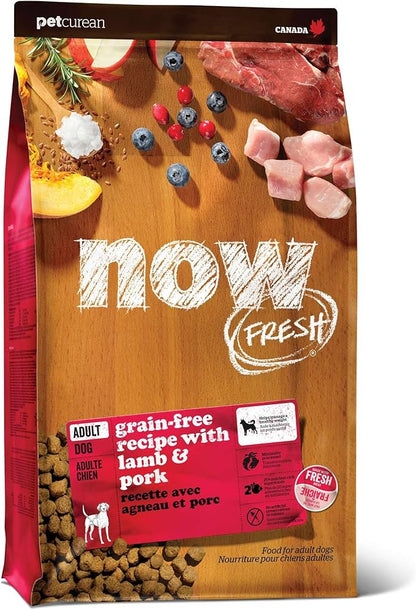 Now Fresh Grain-Free Premium Dry Dog Food with Lamb & Pork, Healthy Kibble for Adults Made with Real Red Meat, Chicken-Free Recipe, Enhanced with Pumpkin & Probiotics for Good Digestion, 3.5 lb Bag