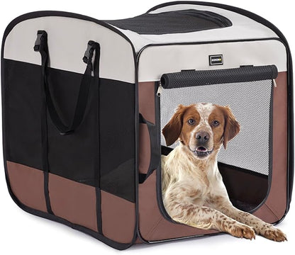 Dog Kennels and Crates for Medium Dogs, Portable Pop Up Indoor Pet Cage with Sturdy Wire Frame, Collapsible Travel Crate Soft Sided Cat Bag Escape Proof (Brown, 28.0" L x 18.0" W x 22.0" H)
