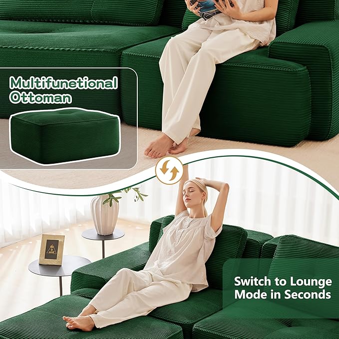 80'' Loveseat Sofa, 32D Foam Corduroy Boneless Couch with Pillow, Deep Seat Wide Arm Sectional L Shaped Couch for Living Room, Small Spaces, Studio Apartment