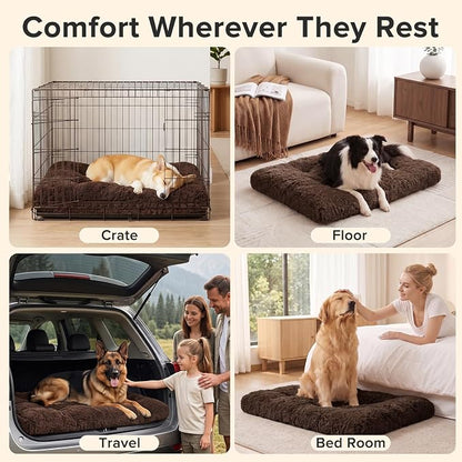 JOEJOY Large Dog Bed Crate Pad, Deluxe Plush Washable Dog Beds Fulffy Soft Kennel Pad Anti-Slip Pet Sleeping Mat for Extra Large Medium Small Dogs, 44" x 32", Brown
