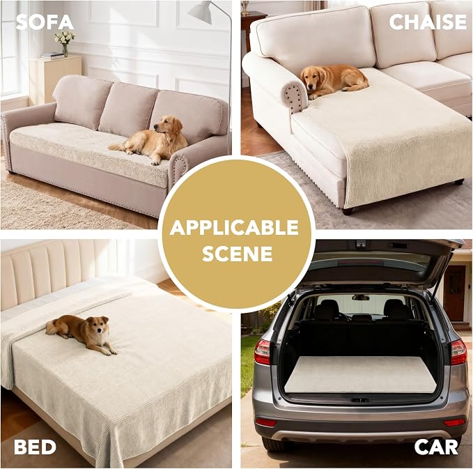 H.VERSAILTEX Non Slip Pet Couch Cover Chenille Dog Bed Protector Thick Soft Sofa Slipcover Pet Friendly Washable Couch Cushion Covers for Pets (68" x 82", Ivory)