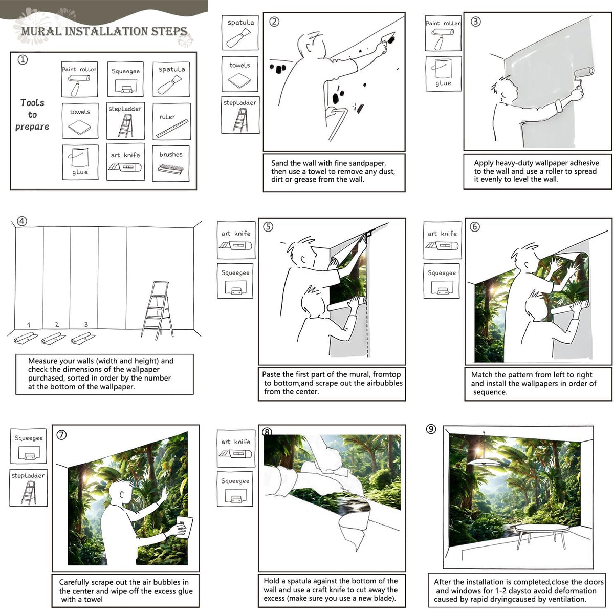 AFZEVEB-Green Tree Wall Mural Tropical Jungle Wallpaper for Bedroom 159"x107"(Not Peel and Stick)