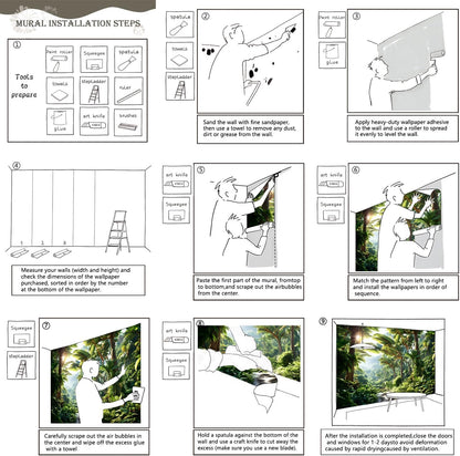 AFZEVEB-Green Tree Wall Mural Tropical Jungle Wallpaper for Bedroom 159"x107"(Not Peel and Stick)