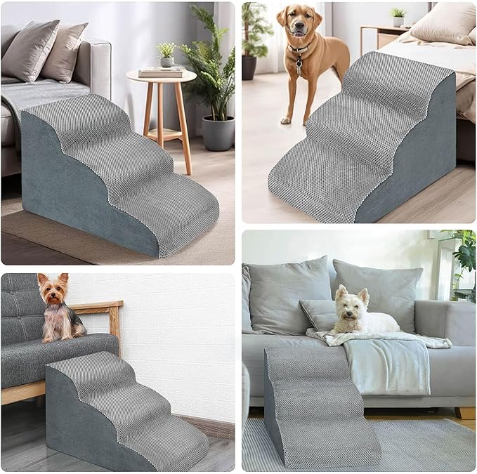 3 Steps High Density Foam Dog Stairs Ramps,Non-Slip Pet Steps for Older Dogs,Pet with Joint Pain, Sofa Bed Ladder for Cats