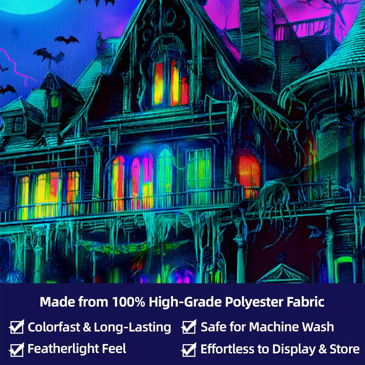 Halloween Tapestry, Blacklight Tapestry for Halloween Party Decor Hanging Tapestries Backdrop Wall Art Poster for Bedroom Dorm 79x59in