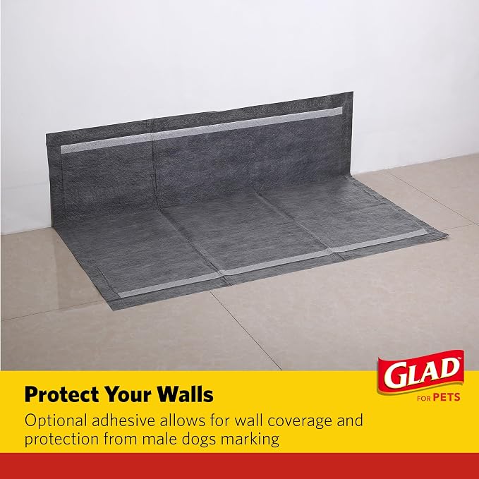 Glad for Pets Giant Activated Carbon Training Pads, 30 x 36 In, 24 Ct, 2-Pk | Adhesive backing and wall protection for leak-proof, super-absorbent day-to-night coverage