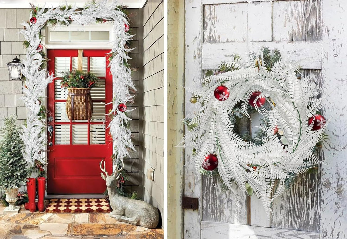 RECUTMS 2pcs Artificial Garland Faux Hanging Boston 6FT Fern Garlands Fake Greenery Ferns Plants for Halloween Thanksgiving Wedding Indoor Outdoor Party Wall Door Frame Fireplace Decor(White)