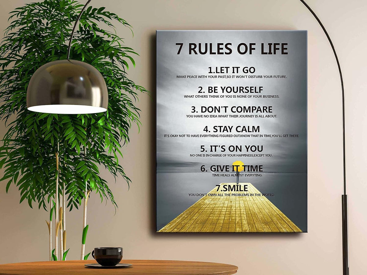 7 Rules of Life Motivational wall decor on canvas for classroom prints posters,inspirational wall art prints for home decor or home Positive for Office preppy room decor for Living Room A-253