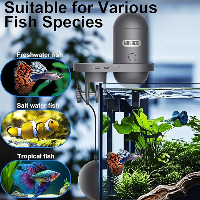 Automatic Fish Feeder with 2.5K Camera,WiFi/App Control,Moisture-Proof Vacation Food Dispenser|2.4G&5G Precision Feed System,Visual Monitor for Aquariums,Turtle Pens,Betta Tanks (Dark Grey)