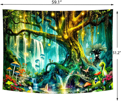 Delur Magical Forest Tapestry Fantasy Tree of Life Enchanted Fairy Tale Forest Tapestry Mystical Psychedelic Nature Landscape Wall Hanging Headboard for Bedroom Living Room Home Decor (51.2" x 59.1")