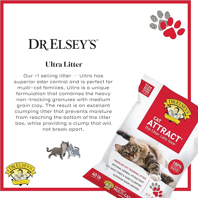Dr. Elsey's Premium Clumping Cat Litter - Cat Attract - 99% Dust-Free, Low Tracking, Hard Clumping, Superior Odor Control, Natural Herbal Attractant, Unscented & Natural Ingredients, 40 lb